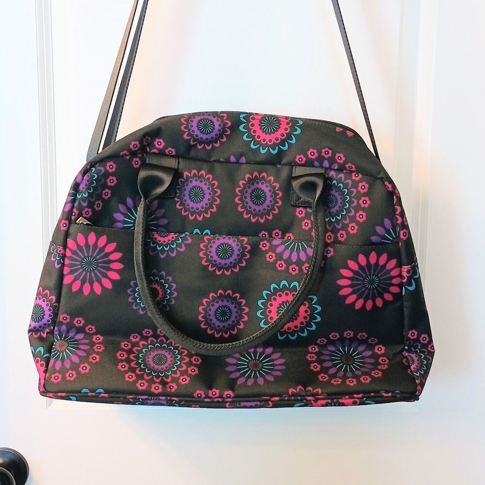 Pursetti Floral Overnight Bag Duffel Travel Bag Black Pink Purple Blue